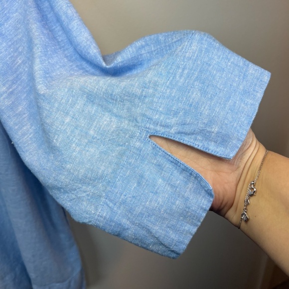 Lands' End Linen Blend Split Neck Tunic Top Blue Nautical Lagenlook Shirt  Large - Picture 11 of 14